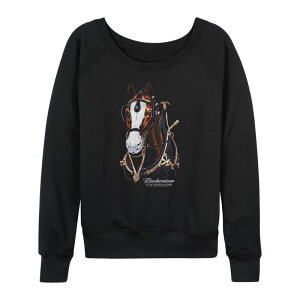 �A�j���L�����N�^�[ ���f�B�[�X �g�b�v�X T�V���c �p�C�� LICENSED CHARACTER Women's Budweiser Clydesdales Horse Portrait French Terry Long Sleeve Tee Black �u���b�N