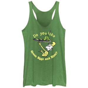 �A�j���L�����N�^�[ ���f�B�[�X �g�b�v�X T�V���c Licensed Character Juniors' Dr. Seuss Do You Like Green Eggs And Ham Racerback Tank Top Envy �O���[��