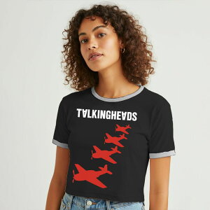 �A���u�����f�b�h ���f�B�[�X �g�b�v�X T�V���c �O���t�B�b�N Unbranded Juniors' Talking Heads Aircraft Silhouettes Graphic Ringer Baby Tee Caviar White �z���C�g