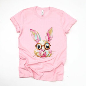 Simply Sage Market ���f�B�[�X �g�b�v�X T�V���c �O���t�B�b�N Simply Sage Market Bunny Face Textured Paint - Women'short Sleeve Graphic T-Shirt Pink �s���N