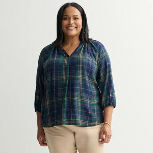 �N���t�g���o���[ ���f�B�[�X �g�b�v�X �V���c �v���X�T�C�Y �u���E�X Plusize Croft & Barrow Split Neck Drapey Blouse Green Hertiage Plaid �O���[��