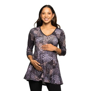 24 �Z�u���R���t�H�[�g ���f�B�[�X �g�b�v�X T�V���c V�l�b�N �v�����g �}�^�j�e�B Maternity 24Seven Comfort Apparel Abstract Print V-Neck Tunic Top Gray Multi �O���[