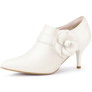 �A���O�� �P�[ ���f�B�[�X �V���[�Y �u�[�c�E���C���u�[�c �A���N�� �q�[�� ALLEGRA K Women's Flower Pointy Toe Side Zip Stiletto Heels Ankle Booties Milky White �z���C�g