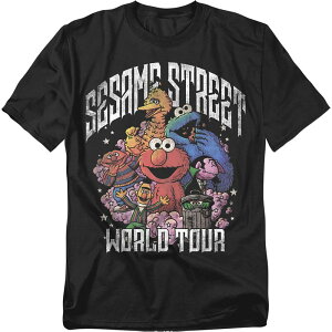 �A�j���L�����N�^�[ �����Y �g�b�v�X T�V���c �g�[�� �O���t�B�b�N Licensed Character Big & Tall Sesame Street World Tour Graphic Tee Black �u���b�N