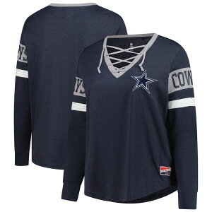 �j���[�G�� ���f�B�[�X �g�b�v�X T�V���c �v���X�T�C�Y ���[�X Women's New Era Navy Dallas Cowboys Plusize Throwback Lace-Up Long Sleeve T-Shirt Cow Navy �l�C�r�[