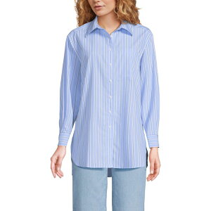 �����Y�G���h ���f�B�[�X �g�b�v�X T�V���c Women's Lands' End Oversized No Iron Tunic with Statement Collar Shirt Blue Sky Stripe �u���[