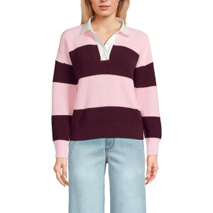 �����Y�G���h ���f�B�[�X �A�E�^�[ �j�b�g�E�Z�[�^�[ �v�` Petite Lands' Endrifter Woven Collarugby Sweater Burgundy Pink Rugby �o�[�K���f�B