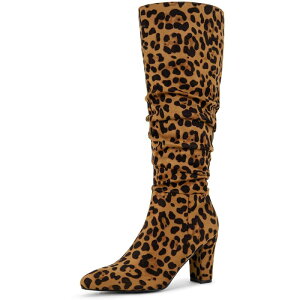 �A���O�� �P�[ ���f�B�[�X �V���[�Y �u�[�c�E���C���u�[�c �q�[�� ALLEGRA K Women'slouch Pointed Toe Chunky Heel Knee High Boots Leopard �A�j�}��