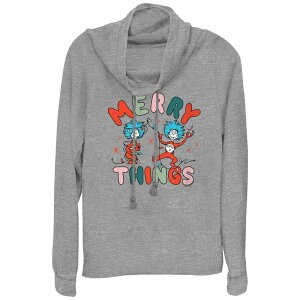 �A�j���L�����N�^�[ ���f�B�[�X �g�b�v�X T�V���c �O���t�B�b�N Licensed Character Women's Dr. Seuss Thing 1 And Thing 2 Merry Things Cowlneck Graphic Lightweight Long Sleeve Gray Heather �O���[