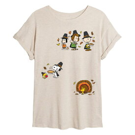 アニメキャラクター レディース トップス Tシャツ Licensed Character Juniors' Peanuts Thanksgiving Collage Oversized Tee Beige ベージュ