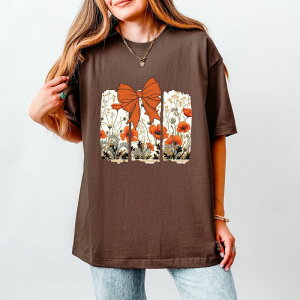 Simply Sage Market ���f�B�[�X �g�b�v�X T�V���c �t�����[�� �t�����[ Simply Sage Market Coquette Fall Floral Orange - Womens Heavyweightee Cocoa �R�R�A