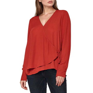 �v���C�I�l ���f�B�[�X �g�b�v�X �V���c �u���E�X Pleione Wrap Front Long Sleeve Blouse Terracotta �e���R�b�^