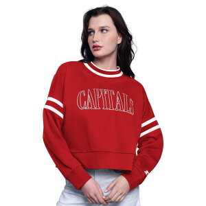 �X�^�[�^�[ ���f�B�[�X �g�b�v�X T�V���c �X�E�F�b�g �N���b�v�h �L���b�v Women'sStartered Washington Capitals Power Play Cropped Pullover Sweatshirt Cap Red ���b�h