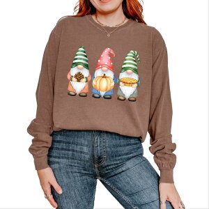 Simply Sage Market ���f�B�[�X �g�b�v�X T�V���c �O���t�B�b�N Simply Sage Market Fall Three Gnomes - Women's Garment Dyed Long Sleeve Graphic T-Shirt Espresso