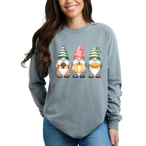 Simply Sage Market ���f�B�[�X �g�b�v�X T�V���c �O���t�B�b�N Simply Sage Market Fall Three Gnomes - Women's Garment Dyed Long Sleeve Graphic T-Shirt Grey �O���[
