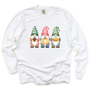 Simply Sage Market ���f�B�[�X �g�b�v�X T�V���c �O���t�B�b�N Simply Sage Market Fall Three Gnomes - Women's Garment Dyed Long Sleeve Graphic T-Shirt White �z���C�g