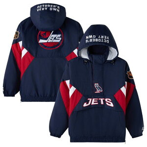 �A���u�����f�b�h �����Y �g�b�v�X T�V���c �t�[�f�b�h�W���P�b�g Unbranded Men's OVO x Starter Navy Winnipeg Jets Half-Zip Hooded Jacket Jts Navy �l�C�r�[