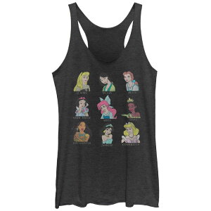 �f�B�Y�j�[ ���f�B�[�X �g�b�v�X T�V���c Disney's Princess Aurora Mulan Belle Snowhite Ariel Tiana Pocahontas Jasmine & Cinderella Members Juniors' Racerback Tank Top Black Heather �u���b�N