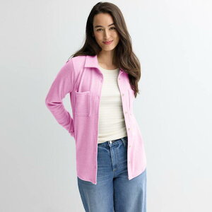 �\�m�} ���f�B�[�X �g�b�v�X �V���c �j�b�g Women'sonoma Goods For Life Knit Plaid Shirt Medium Pink Twill �s���N