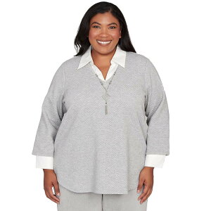 �A���t���b�h �_�i�[ ���f�B�[�X �g�b�v�X �V���c �v���X�T�C�Y ���[�X Plusize Alfredunner Diamond Jacquard Two-in-One Top with Necklace Pewter �s���[�^�[