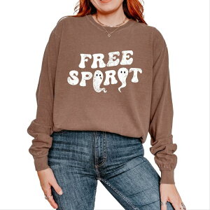 Simply Sage Market ���f�B�[�X �g�b�v�X T�V���c �O���t�B�b�N Simply Sage Market Free Spirit Ghost Distressed - Women's Garment Dyed Long Sleeve Graphic T-Shirt Espresso