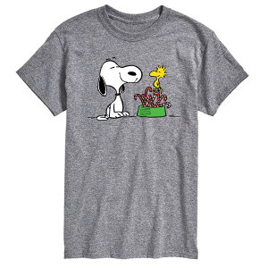 �A�j���L�����N�^�[ �����Y �g�b�v�X T�V���c �g�[�� �O���t�B�b�N Licensed Character Big & Tall Peanutsnoopy & Woodstock Candy Canes Graphic Tee Heather Gray �O���[
