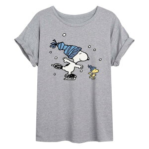 �A�j���L�����N�^�[ ���f�B�[�X �g�b�v�X T�V���c Licensed Character Juniors' Peanutsnoopy & Woodstock Oversized Tee Heather Gray �O���[