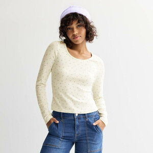 �G�X�I�[ ���f�B�[�X �g�b�v�X T�V���c Juniors' SO Scoopneck Pointelle Long Sleeve Top Cream Floral �N���[��