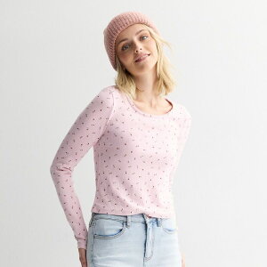 �G�X�I�[ ���f�B�[�X �g�b�v�X T�V���c Juniors' SO Scoopneck Pointelle Long Sleeve Topink Floral �s���N