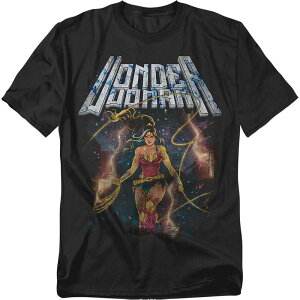 �A�j���L�����N�^�[ �����Y �g�b�v�X T�V���c �g�[�� �O���t�B�b�N Licensed Character Big & Tall Justice League of America Wonder Woman Galaxy Graphic Tee Black �u���b�N