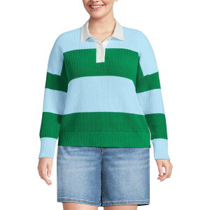 �����Y�G���h ���f�B�[�X �A�E�^�[ �j�b�g�E�Z�[�^�[ �v���X�T�C�Y Plusize Lands' Endrifter Woven Collarugby Sweater Green Blue Rugby �u���[