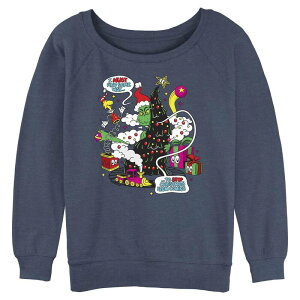 �A�j���L�����N�^�[ ���f�B�[�X �g�b�v�X T�V���c �p�C�� �O���t�B�b�N Licensed Character Juniors' The Grinch Graphic Long Sleeve Slouchy Terry Pullover Blue Heather �w�U�[