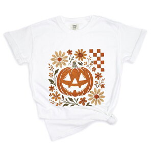 Simply Sage Market ���f�B�[�X �g�b�v�X T�V���c �t�����[�� �t�����[ Simply Sage Market Pumpkin Floral Grunge - Garment Dyed Tee White �z���C�g