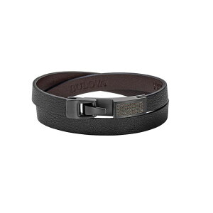 �u���o �����Y �A�N�Z�T���[ �u���X���b�g�E�o���O���E�A���N���b�g ���U�[ Bulova Men's Precisionist Black Diamond Accent & Black Leather Double Wrap Bracelet Black �u���b�N