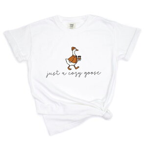Simply Sage Market ���f�B�[�X �g�b�v�X T�V���c �O�[�X �O���t�B�b�N Simply Sage Market Just A Cozy Goose Plaid - Women's Garment Dyed Graphic T-Shirt White �z���C�g