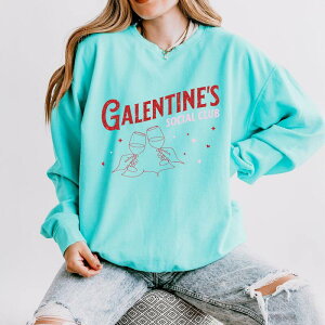 Simply Sage Market ���f�B�[�X �g�b�v�X T�V���c �X�E�F�b�g Simply Sage Market Galentine'social Club Glitter - Women's Lightweight Garment Dyed Sweatshirt Chalky Mint �~���g