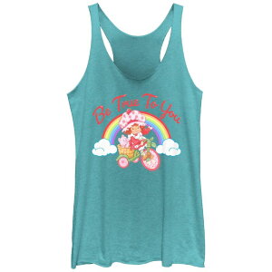 �A�j���L�����N�^�[ ���f�B�[�X �g�b�v�X T�V���c Licensed Character Juniors' Strawberry Shortcake Be True To You Racerback Tank Top Tahiti Blue �u���[