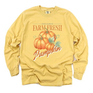 Simply Sage Market ���f�B�[�X �g�b�v�X T�V���c �O���t�B�b�N Simply Sage Market Farm Fresh Pumpkin Watercolor - Womens Garment Dyed Long Sleeve Graphic T-Shirt Mustard �}�X�^�[�h