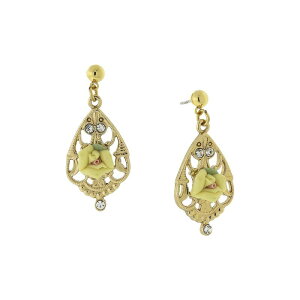 1928 ���f�B�[�X �A�N�Z�T���[ �s�A�X�E�C�������O 1928 Gold Tone Yellow Porcelain Rose & Crystal Accent Filigree Drop Earrings Yellow �C�G���[