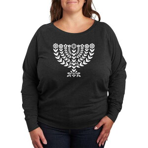 �A�j���L�����N�^�[ ���f�B�[�X �g�b�v�X T�V���c �v���X�T�C�Y �p�C�� �t�����[ Licensed Character Plusize Women's Hanukkah Menorah Florals French Terry Long Sleeve Tee Heather Charcoal �`���R�[��