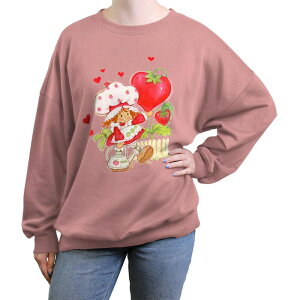 �A�j���L�����N�^�[ ���f�B�[�X �g�b�v�X T�V���c �O���t�B�b�N Licensed Character Juniors' Strawberry Shortcake Heart Shaped Strawberries Oversized Graphic Pullover Desert Pink �s���N