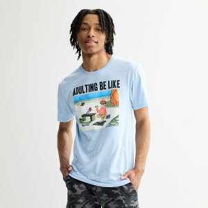 �A�j���L�����N�^�[ �����Y �g�b�v�X T�V���c �p���c �O���t�B�b�N Licensed Character Men'spongeBob SquarePants Patrick Star Adultingraphic Tee Light Blue �u���[
