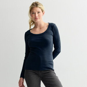 �\�m�} ���f�B�[�X �g�b�v�X T�V���c Women'sonoma Goods For Life Rib Long Sleeve Scoop Neck Tee Seattle Navy �l�C�r�[