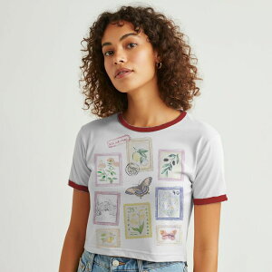 �A���u�����f�b�h ���f�B�[�X �g�b�v�X T�V���c �t�����[�� �t�����[ �O���t�B�b�N Unbranded Juniors' Grayson Threads The Label Floral Stamps Collage Graphic Ringer Baby Tee White Pink �z���C�g