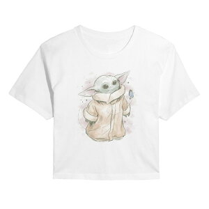 �X�^�[ �E�H�[�Y ���f�B�[�X �g�b�v�X T�V���c �N���b�v�h Juniors' Star Wars The Mandalorian Grogu Distressed Cropped Tee White �z���C�g