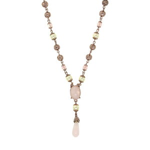 1928 ���f�B�[�X �A�N�Z�T���[ �l�b�N���X�E�`���[�J�[�E�y���_���g�g�b�v ���[�X 1928 Rose Gold Tone Simulated Pearl & Simulated Stone Y-Necklace Pink �s���N