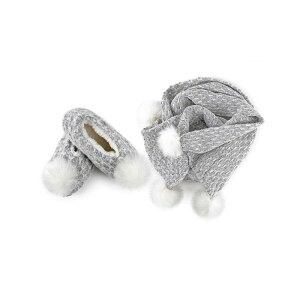 �����C ���f�B�[�X �V���[�Y �T���_�� �v���X�T�C�Y �c�C�[�h �j�b�g MeMoi Tweed Knit Shawl & Plush-Lined Slipper Set Gray �O���[