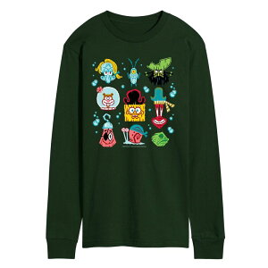 �j�R���f�I�� �����Y �g�b�v�X T�V���c �p���c �O���t�B�b�N Nickelodeon Men's The SpongeBob Movie: Search For SquarePants Icons Long Sleeve Graphic Tee Forest Green �O���[��