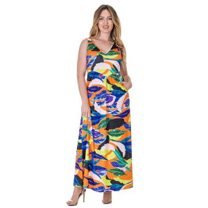 24 �Z�u���R���t�H�[�g ���f�B�[�X �g�b�v�X �����s�[�X V�l�b�N �m�[�X���[�u �}�L�V Women's 24Seven Comfort Apparel Paisley Sleeveless V Neck Maxi Dress With Pockets Orange Multi �I�����W