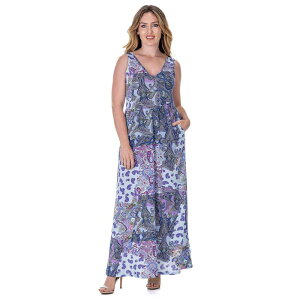24 �Z�u���R���t�H�[�g ���f�B�[�X �g�b�v�X �����s�[�X V�l�b�N �m�[�X���[�u �}�L�V Women's 24Seven Comfort Apparel Paisley Sleeveless V Neck Maxi Dress With Pockets Purple Multi �p�[�v��